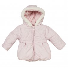 C05334B: Baby Girls Coat With Faux Fur Trim & Heart Quilting (12-24 Months)